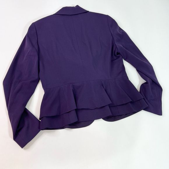 White House Black Market Blazer Womens 12 Deep Amethyst Notch Lapel Ruffle Back - Picture 8 of 12